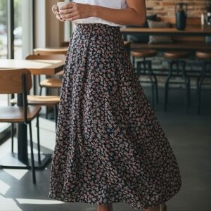 Josephine Chaus Dark Floral Silk Maxi Skirt Whimiscal Dark Cottage Romantic 10